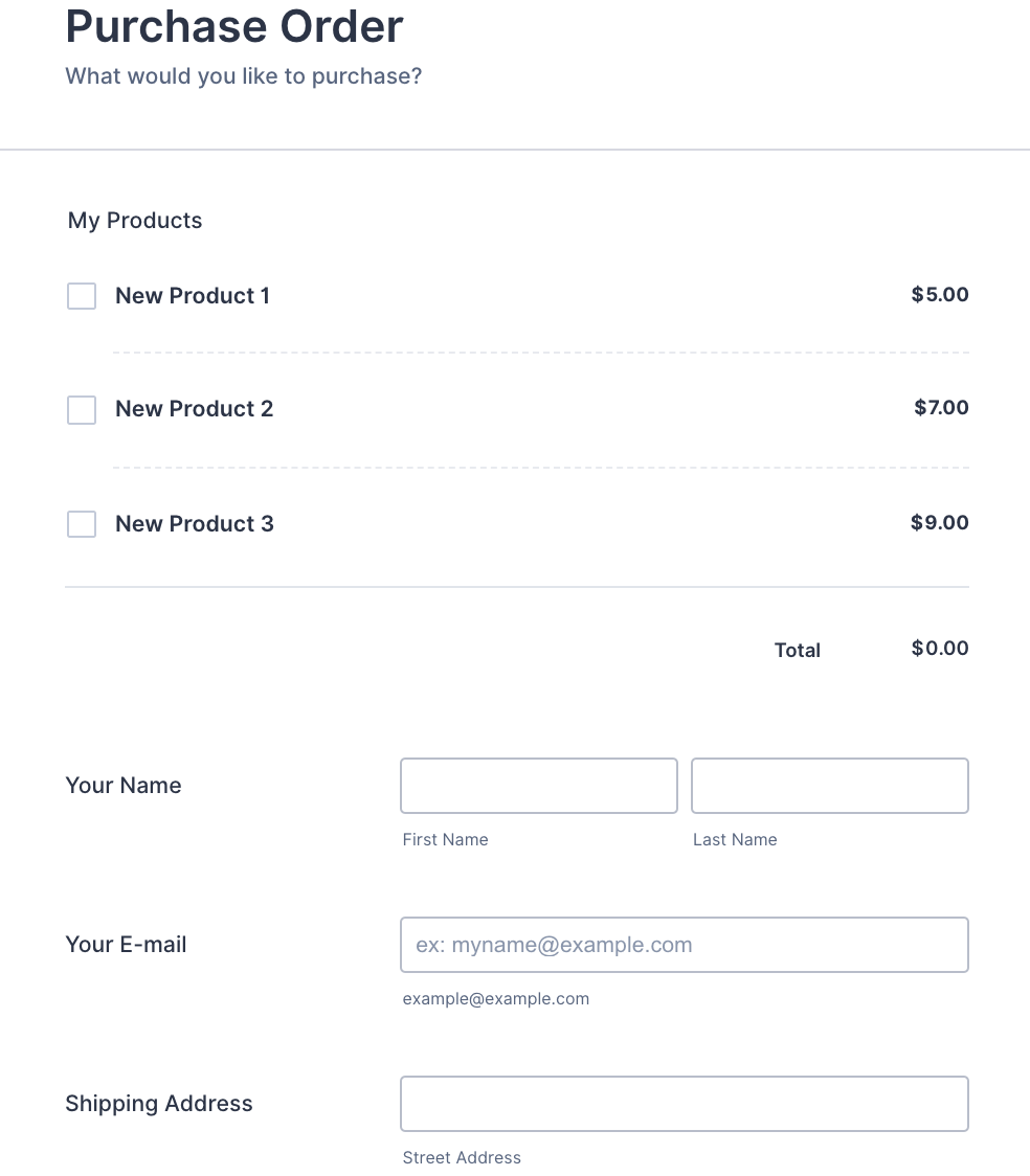 Purchase Order Form screenshot