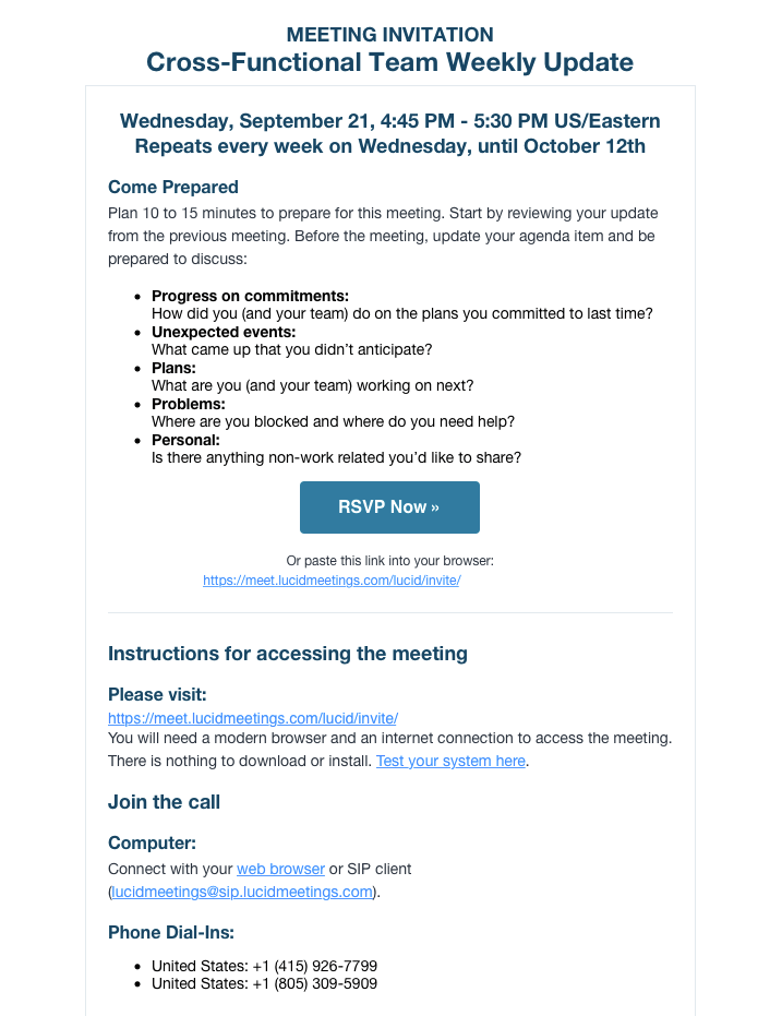 Benutzeroberfläche von Lucid Meetings