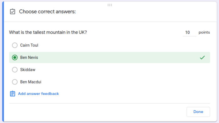 google forms example form item