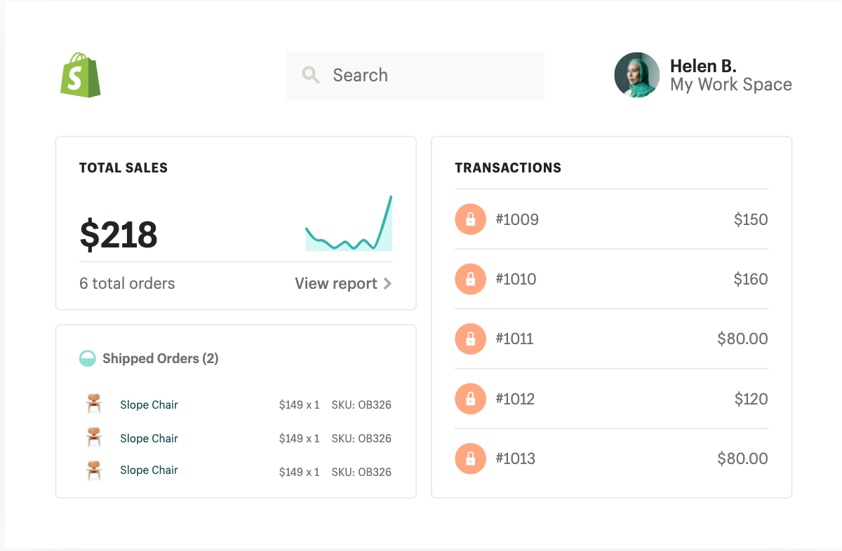 User Interface of Shopify