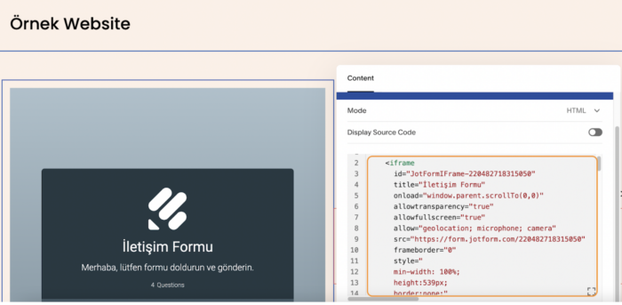 Formu Squarespace’e Eklemek Image-5