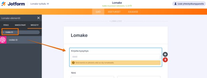 Miten lisätä uniikki ID lomakevastauksiin? Image-1