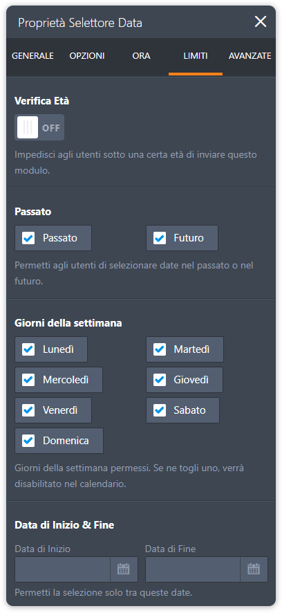 Come Utilizzare l'Opzione Limiti del Campo Selettore Data Image-2