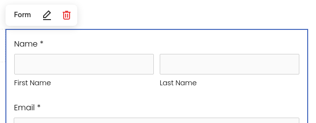 Form, a Pencil Icon and a Trash Icon Displayed at the Top of the Demo Form