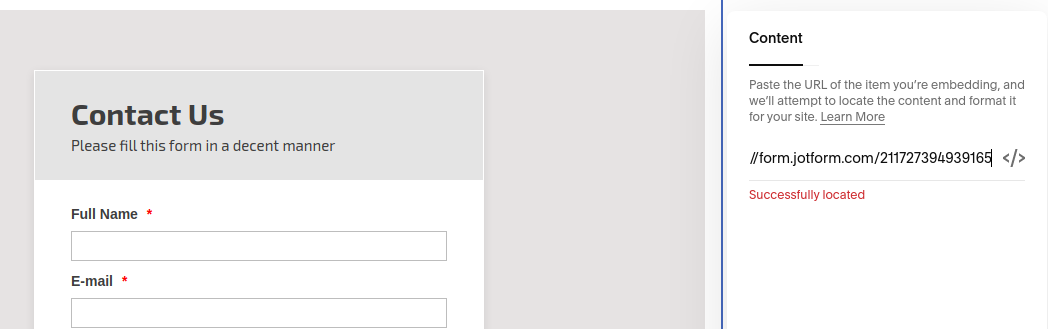 Pasting the Form Link from Jotform to Squarespace