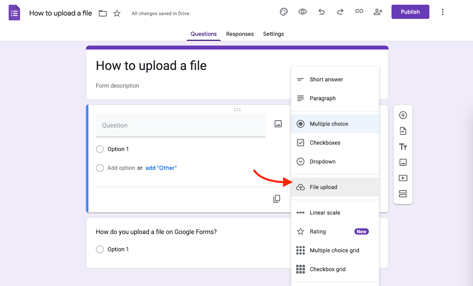 Google Forms Form Designer File Upload Element