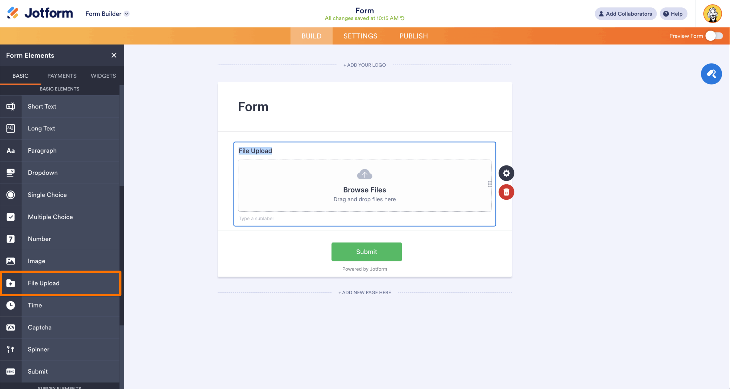 Jotform Form Builder File Upload Field