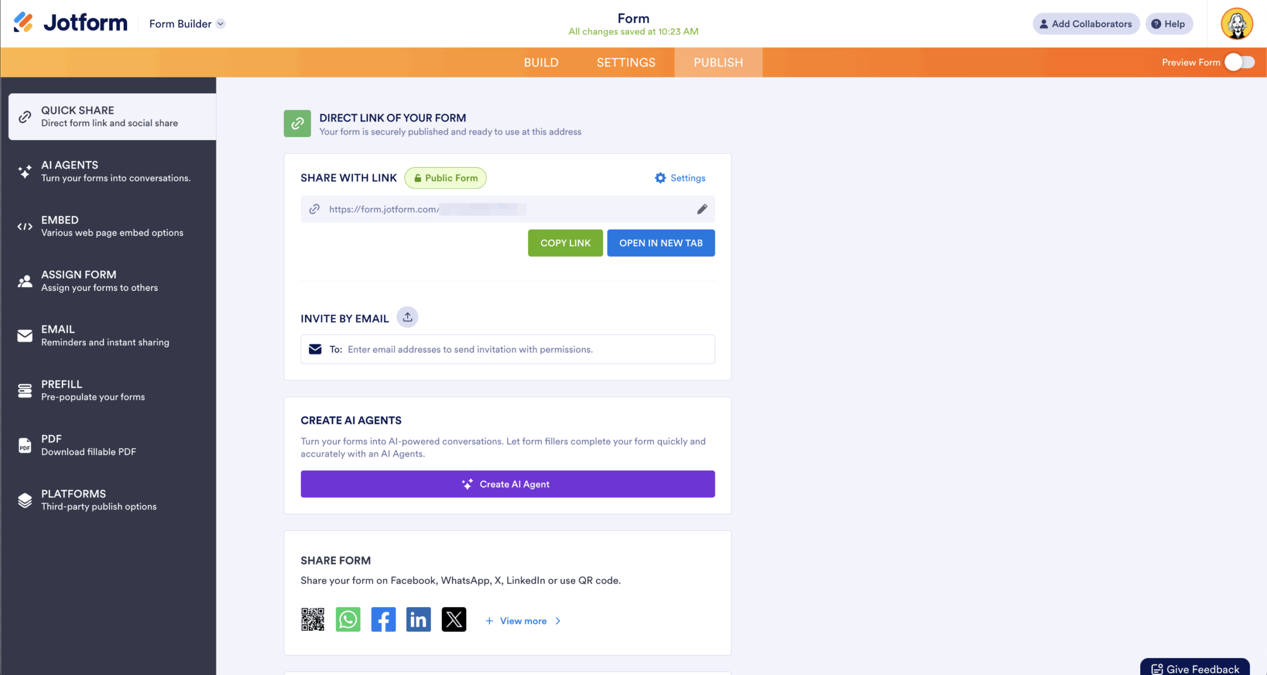 Jotform Form Builder Publish Page