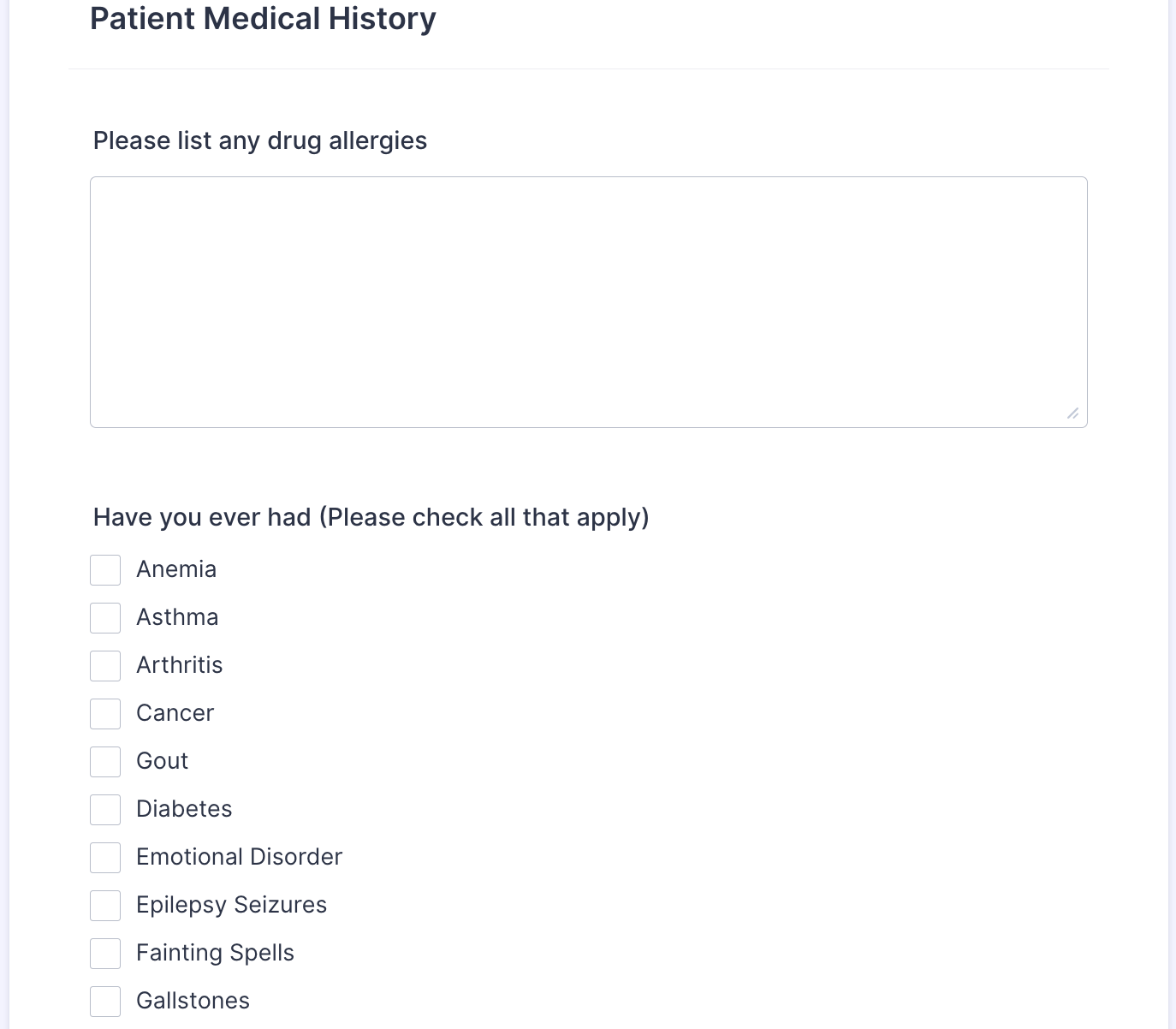 Patient Medical History Form