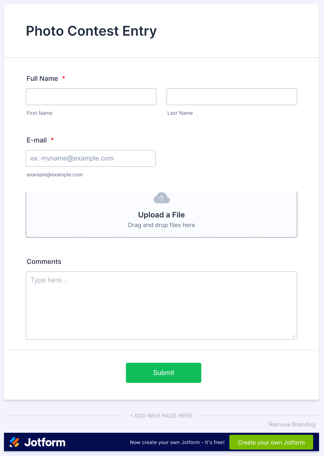 Photo Contest Entry Form Template