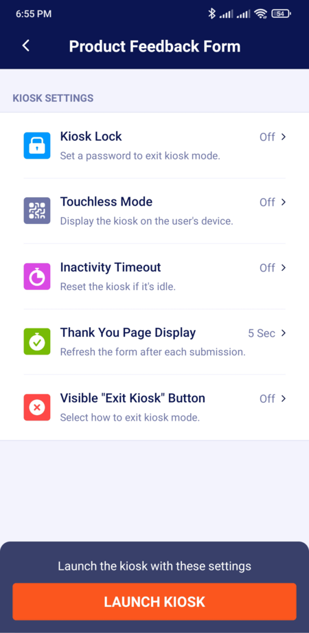 Jotform Mobile Forms Kiosk Settings