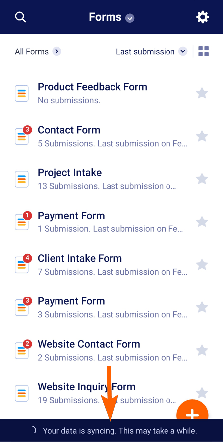 Los formularios se están sincronizando en Jotform Mobile Forms
