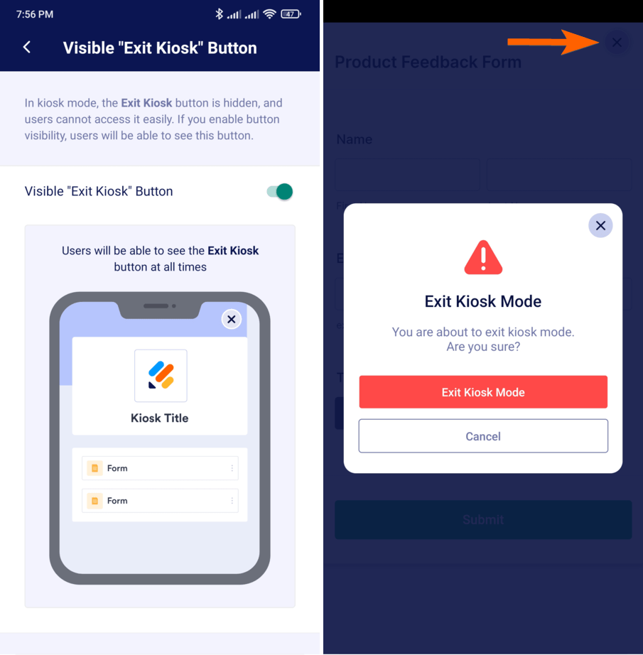 Jotform Mobile Forms Visible Exit Kiosk Button