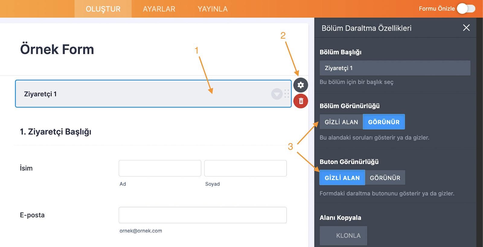 Bölüm Daraltma’yı Kullanarak Birden Çok Alanı Tek Seferde Gizlemek veya Göstermek Image-2