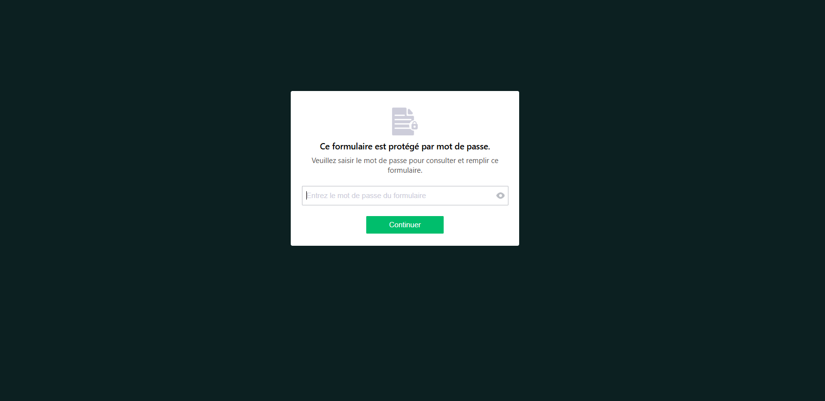 Capture d'écran du message Jotform Ce formulaire est protégé par mot de passe
