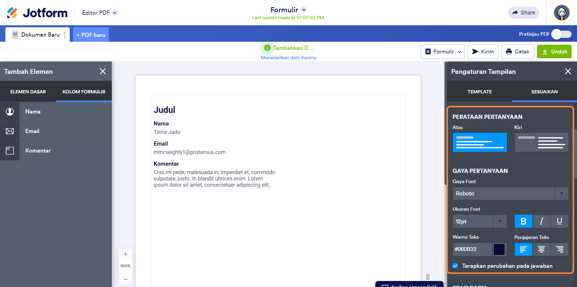 Bagaimana Cara Menerapkan Data Tanggapan Formulir ke dalam Dokumen PDF Image-5