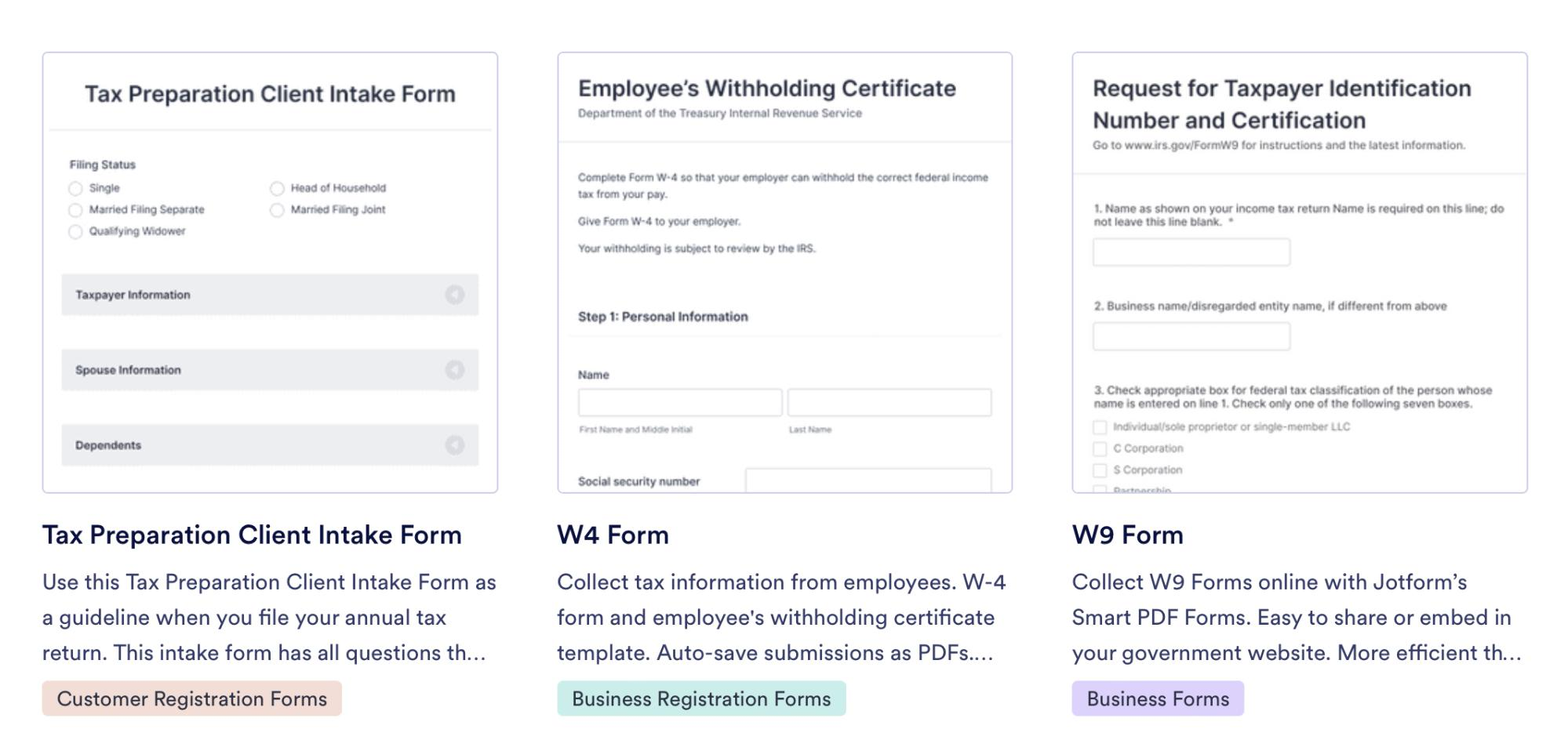 Jotform Tax Templates