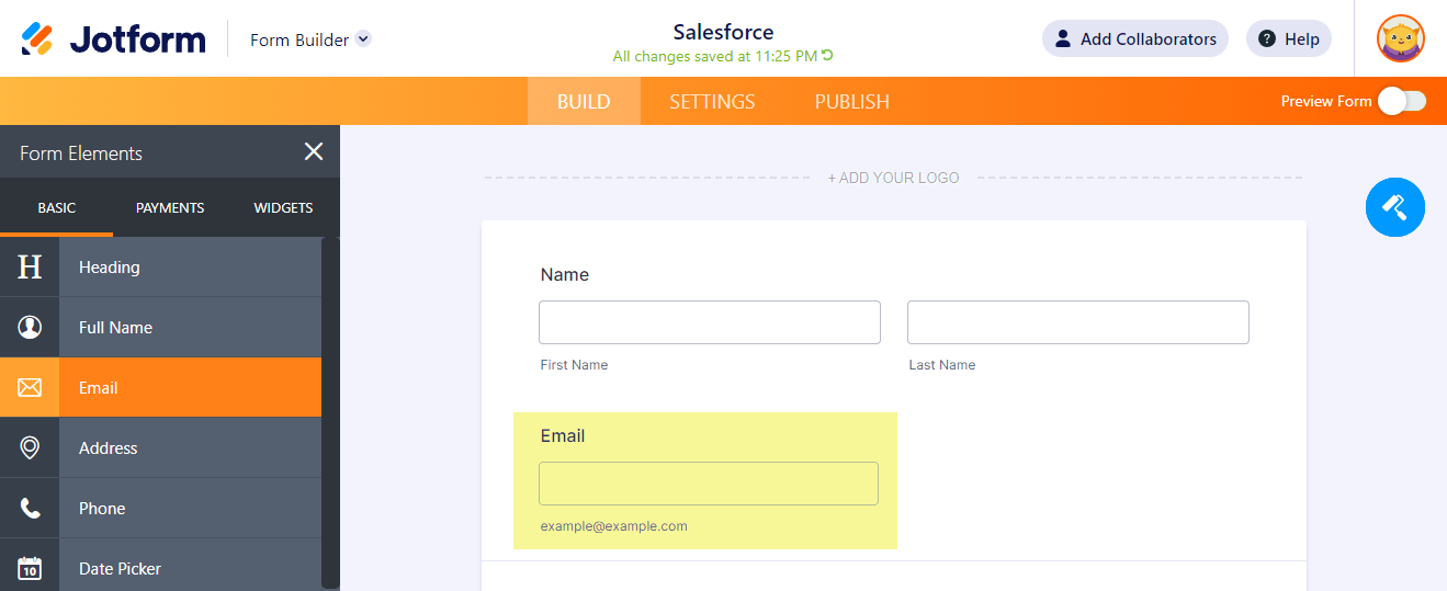 Elemento de Email en el Creador de Formularios de Jotform