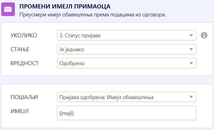 Услов за промену имејл примаоца