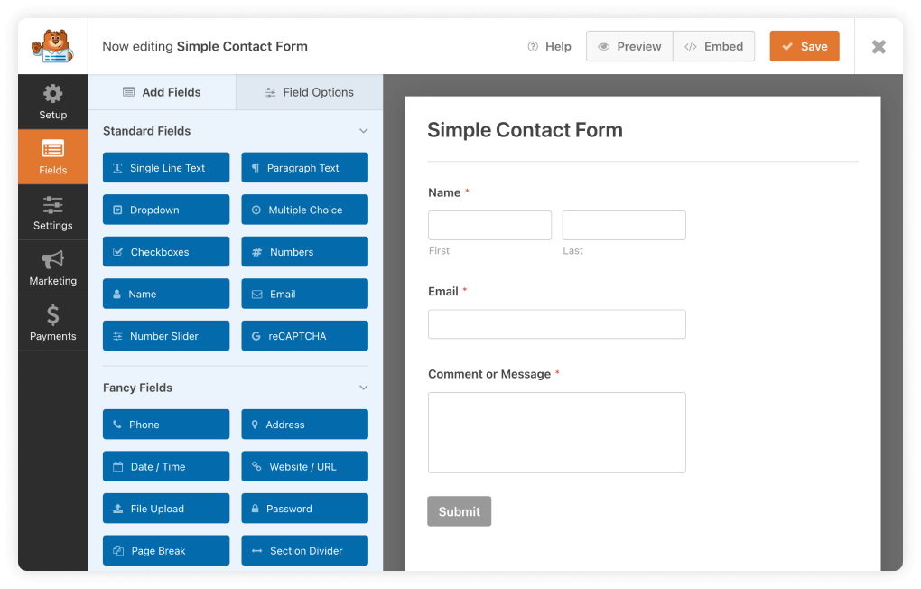 User Interface of WPForms Plugin