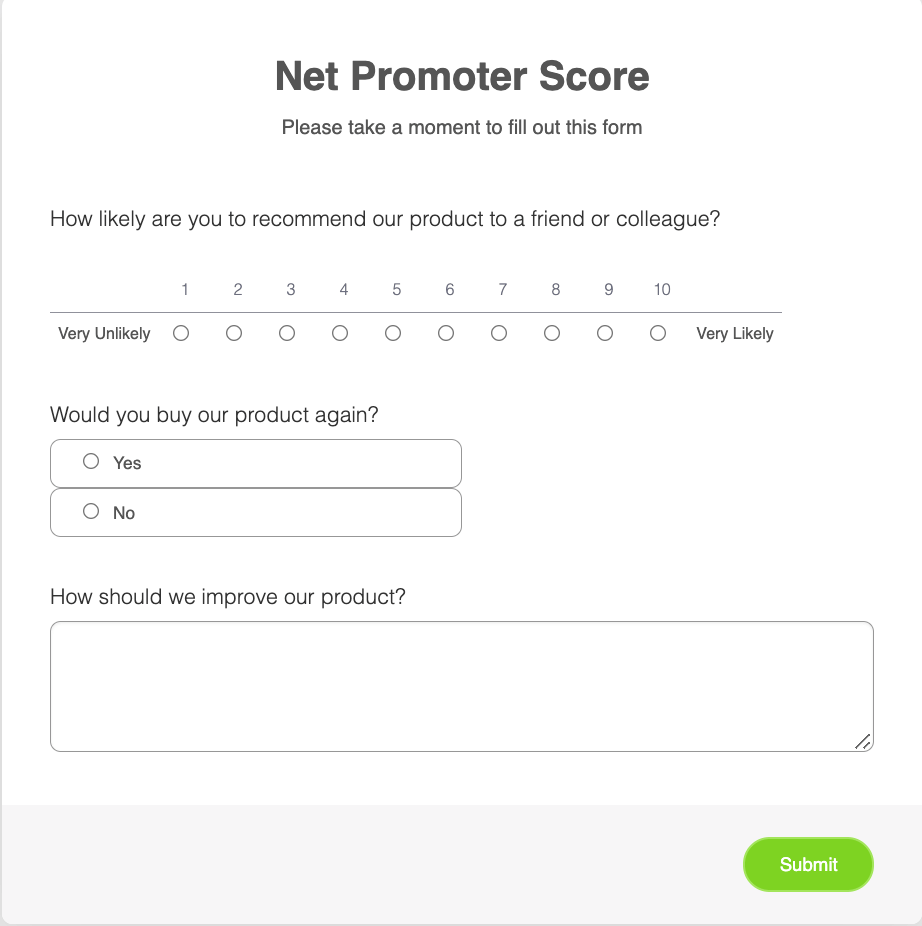 NPS Anket Formu Şablonu