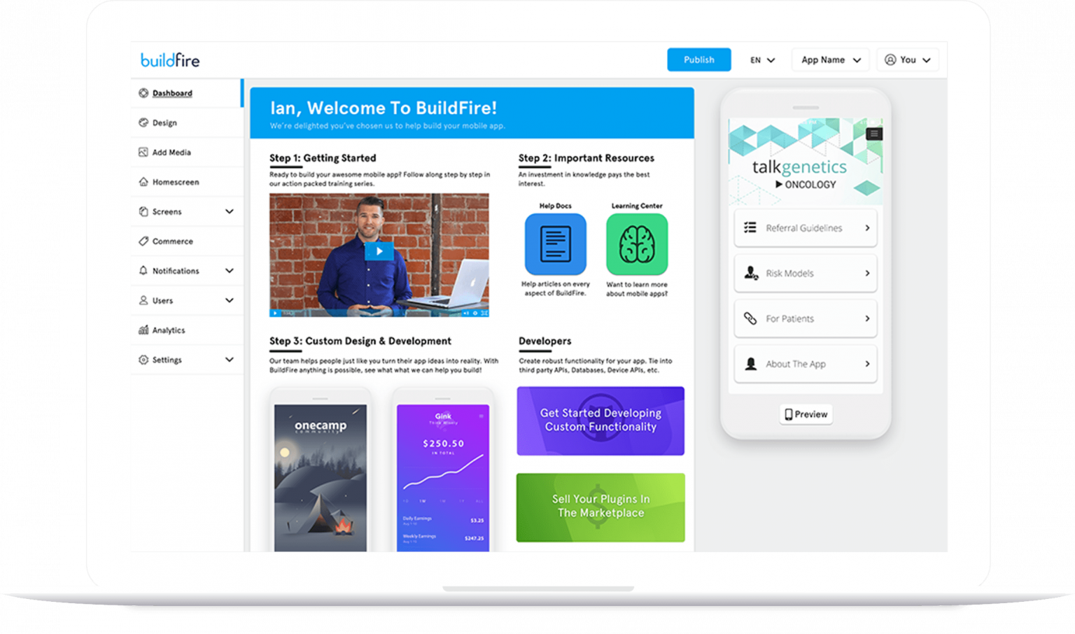Painel do Aplicativo BuildFire