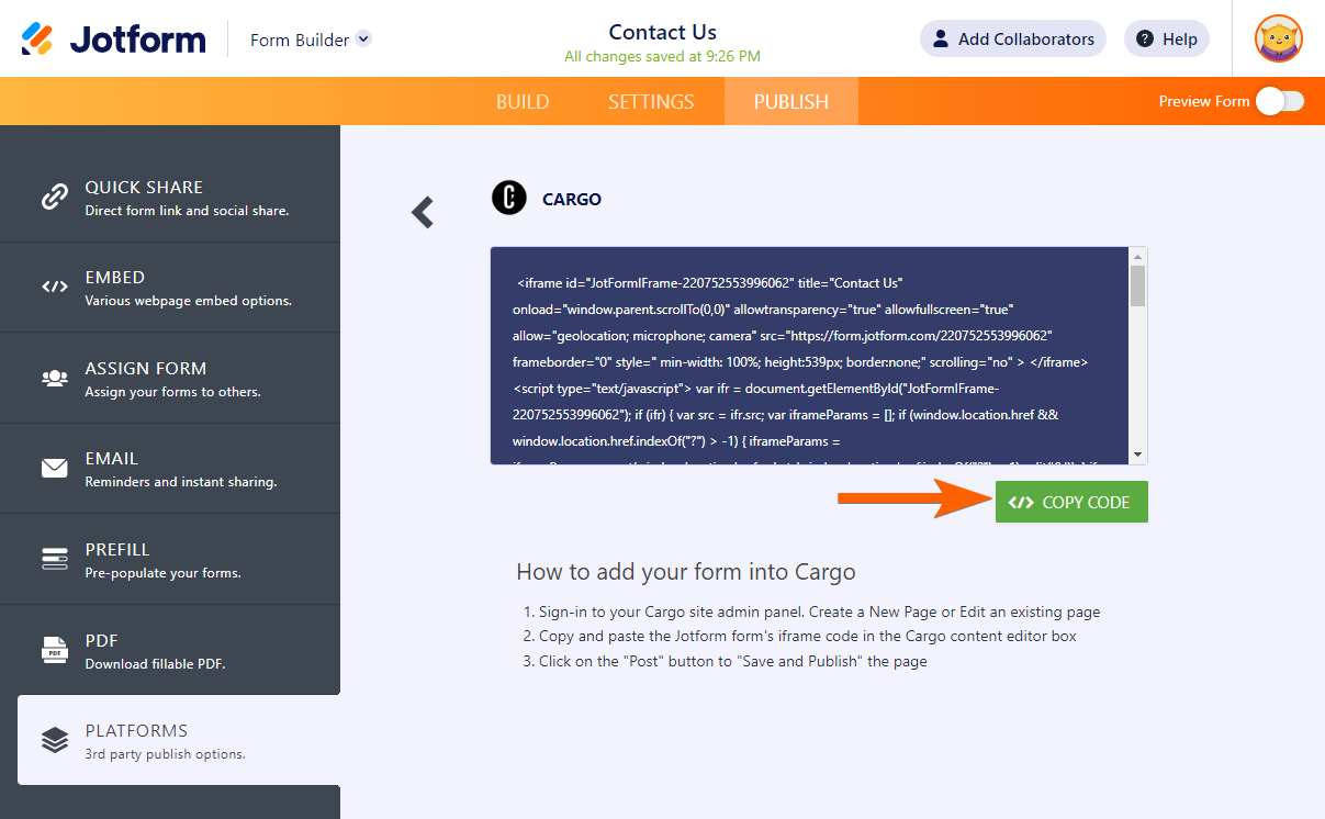 jotform-embed-platform-cargo-copy-code