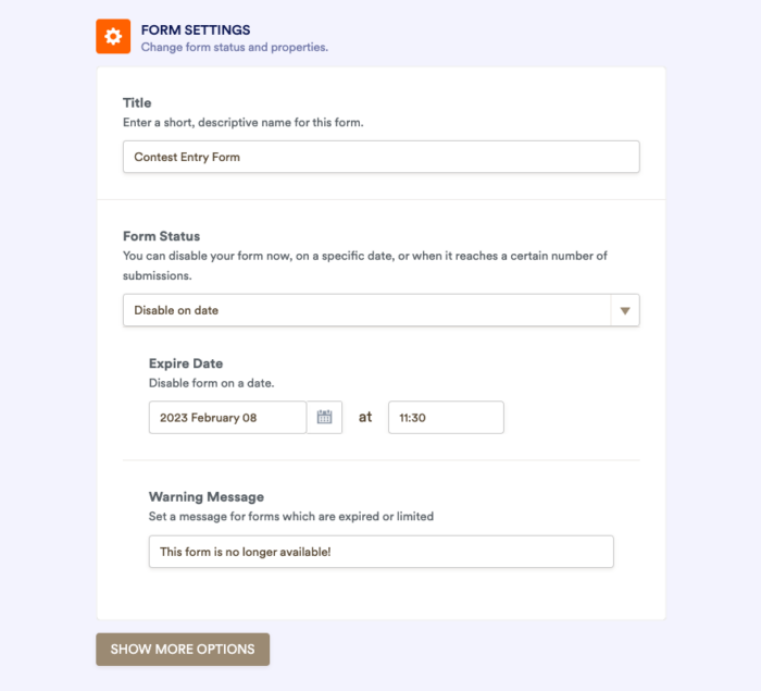 Jotform time limit feature