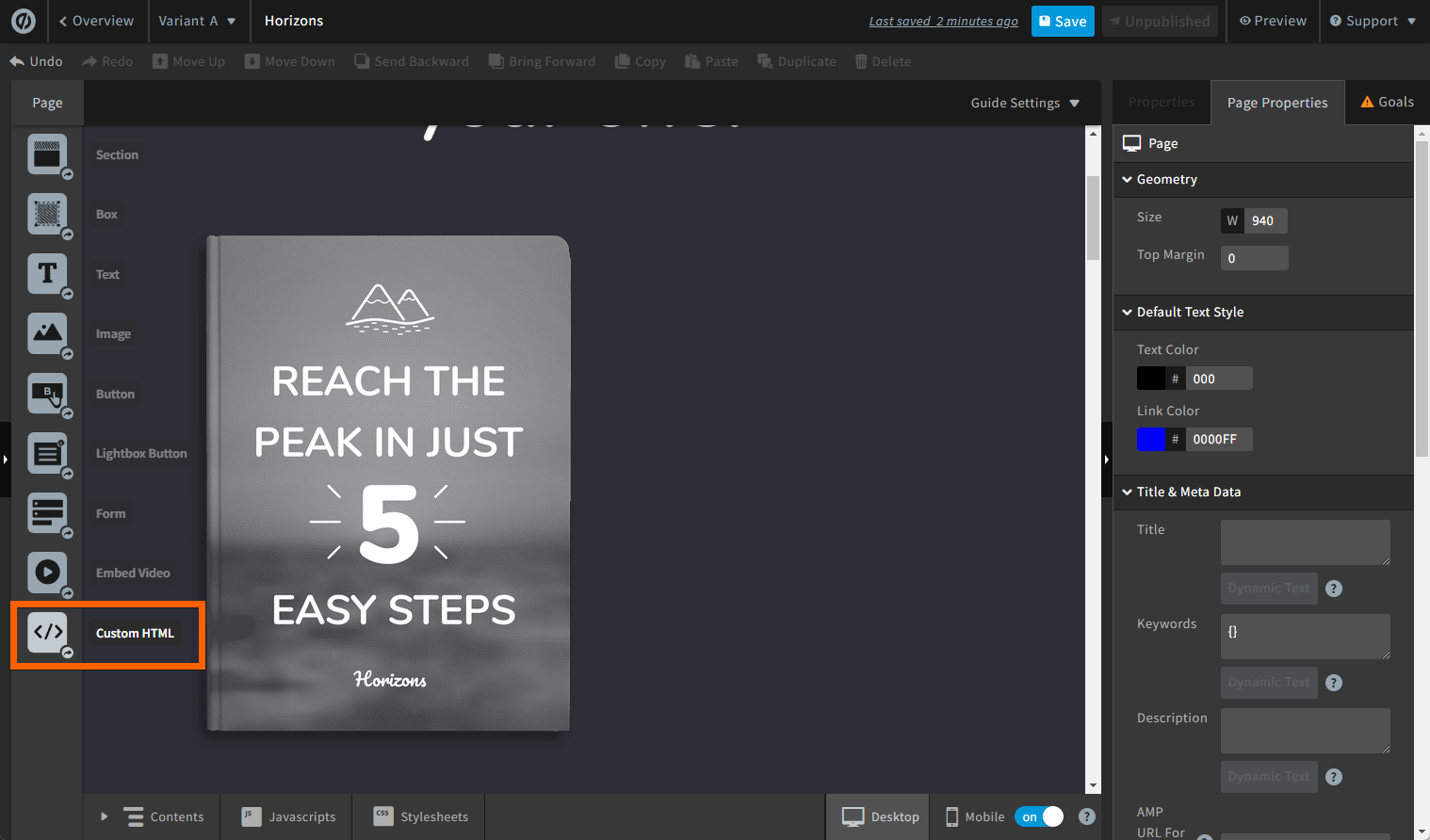 A Custom HTML element in Unbounce