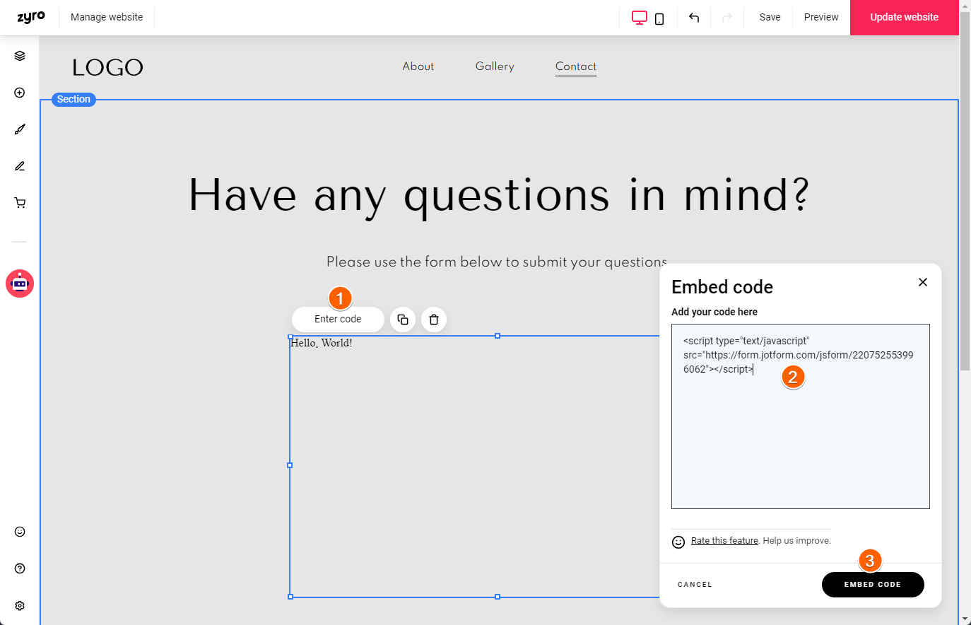 How to Add a Contact Form in Zyro Image-3
