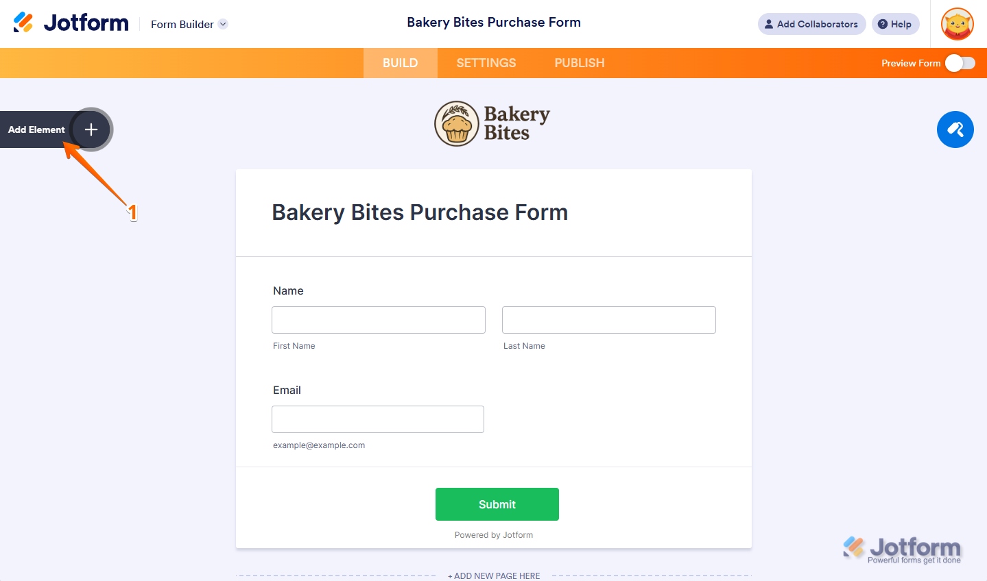 Click Add Form Element in Jotform Form Builder