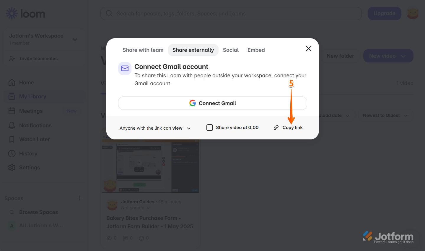 Click Copy link in Loom to get your video URL