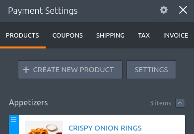 Products Tab in the Payment Settings Tab in Jotform Form Builder