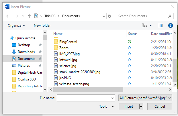 Microsoft Word Choosing The Image File