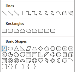 Microsoft Word Shapes Menu