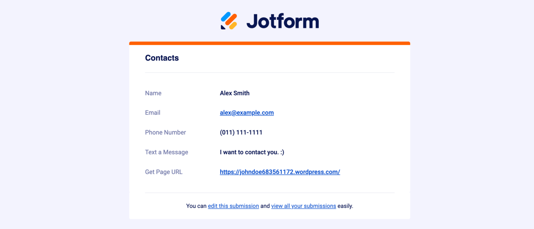 Jotform-Benachrichtigungs-E-Mail mit der erfassten URL des Widgets „Formularseiten-URL abrufen“