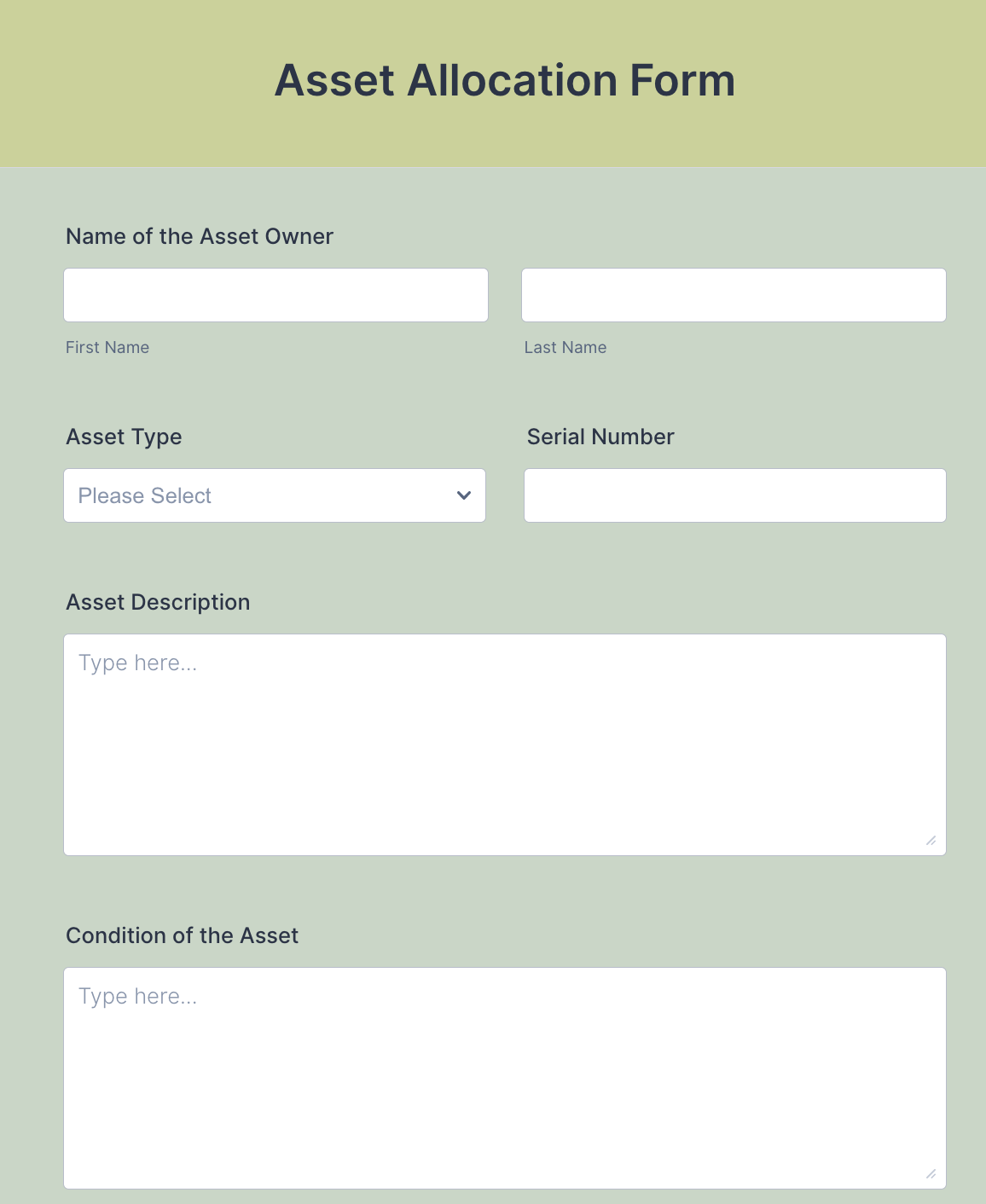 Asset Allocation Form Template