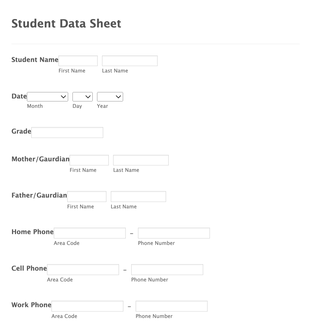Student Data Tracking Form Template