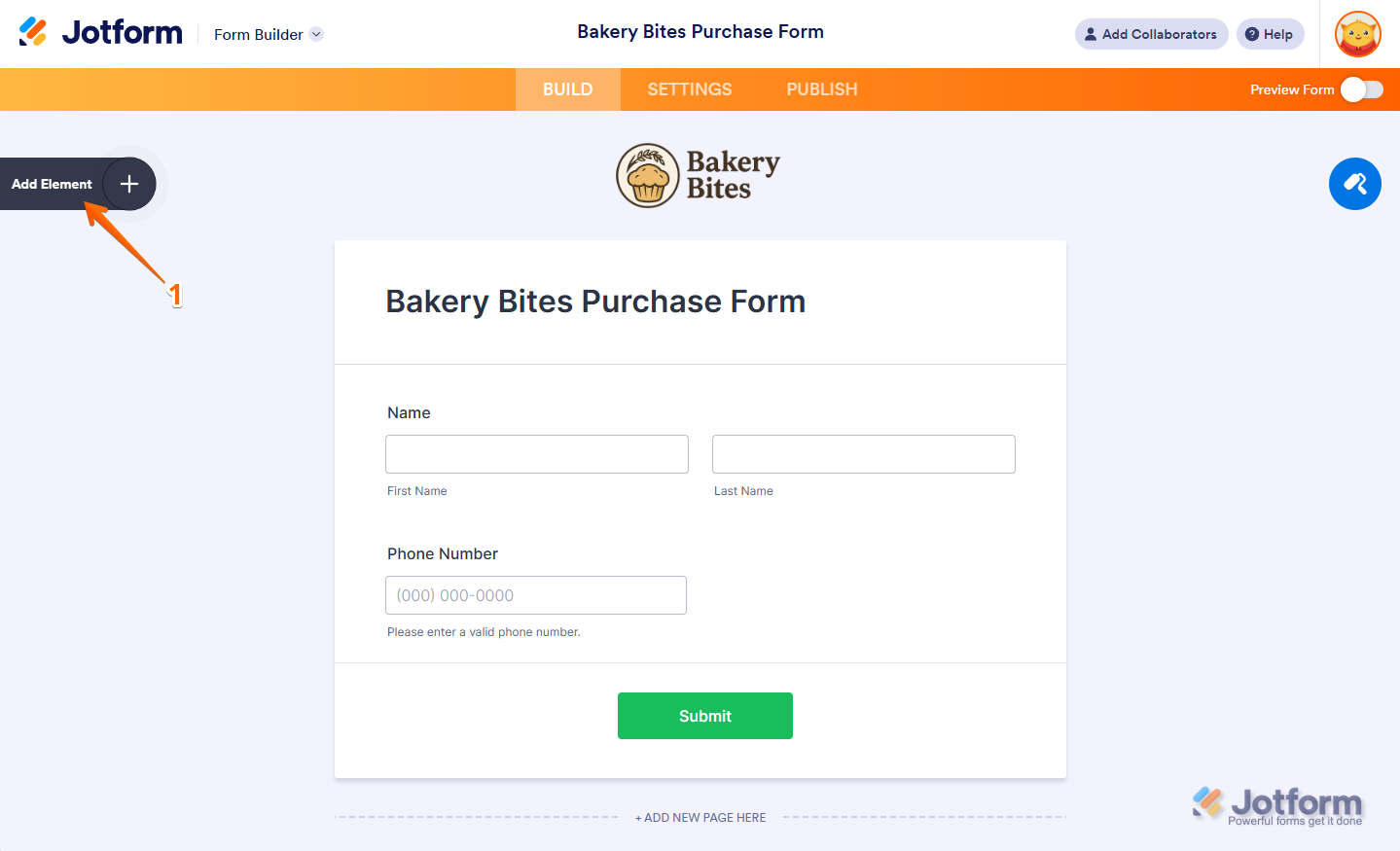 Add Element button in Form Builder in Jotform