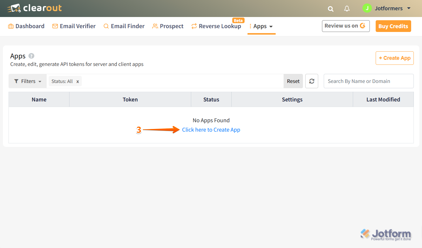 Click Create Here to make an app