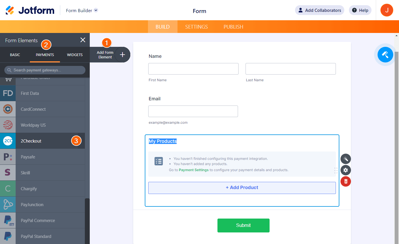 Jotform payments 2checkout
