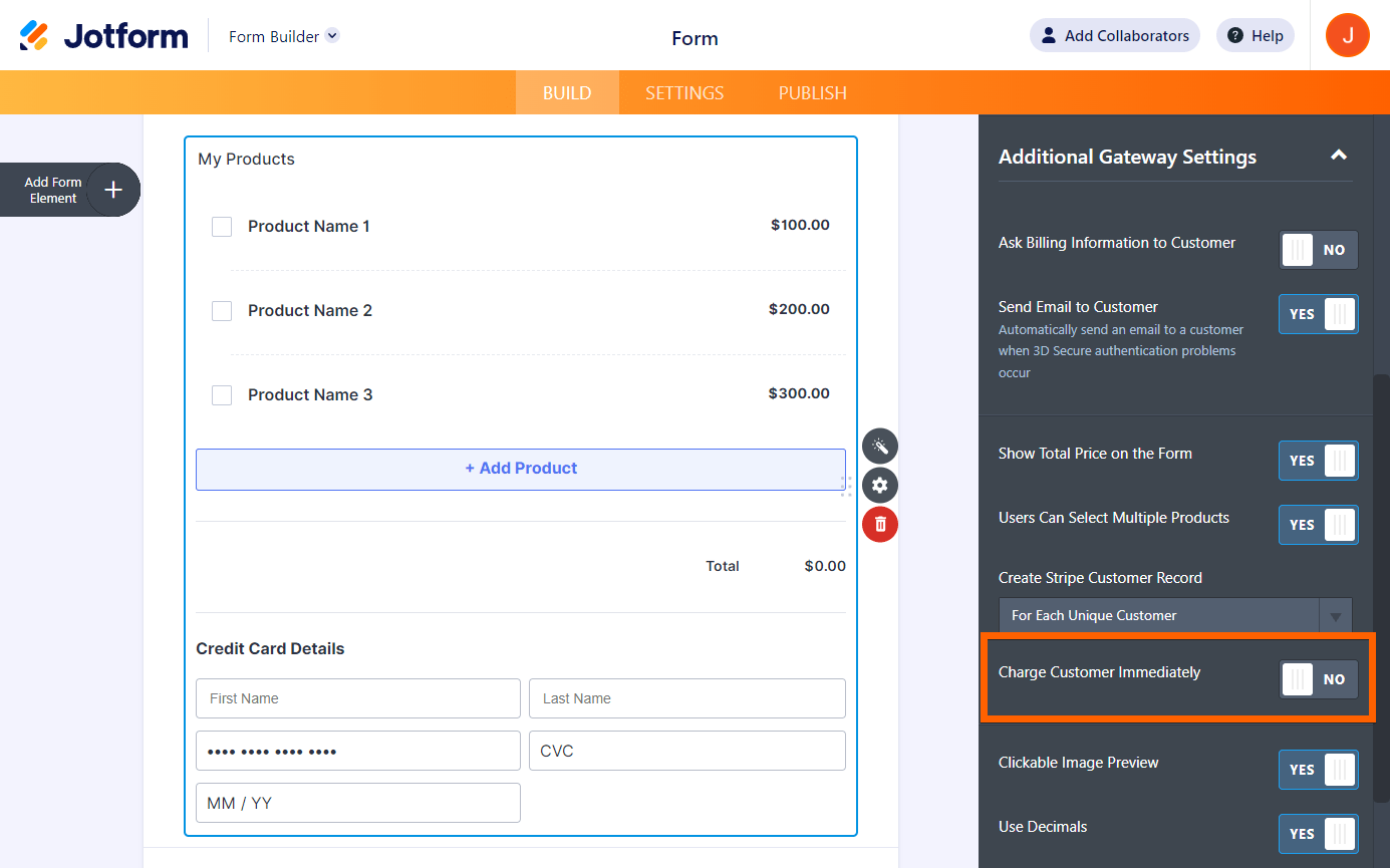 Jotform Stripe payment authorization