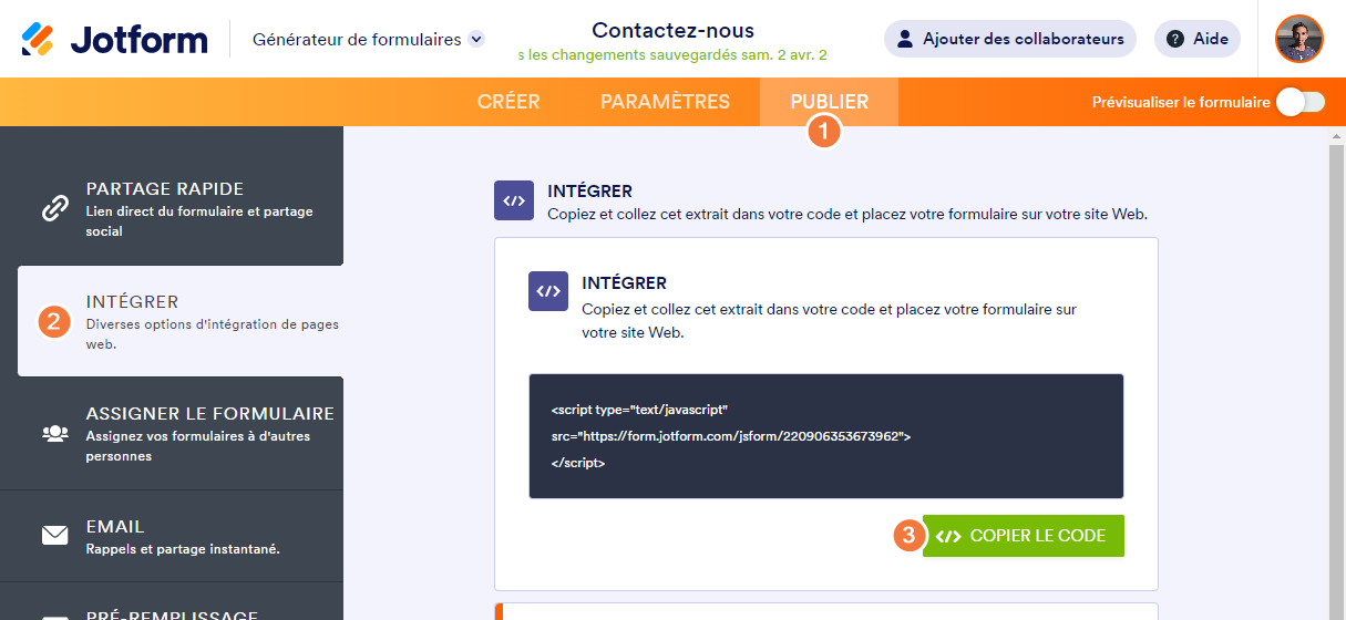 Comment intégrer votre formulaire dans une page web Image-1