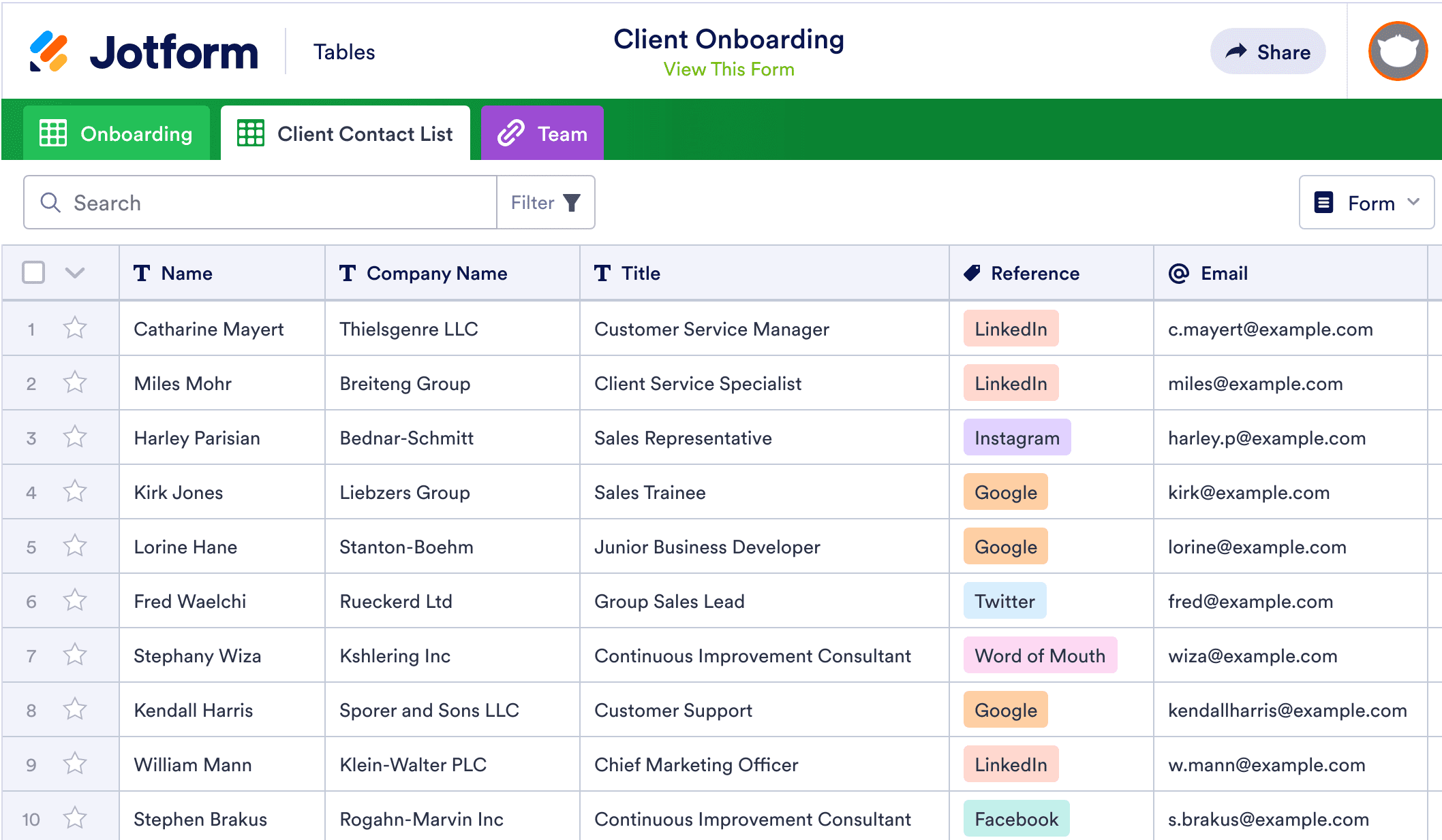 Jotform Tables' Client Onboarding Template