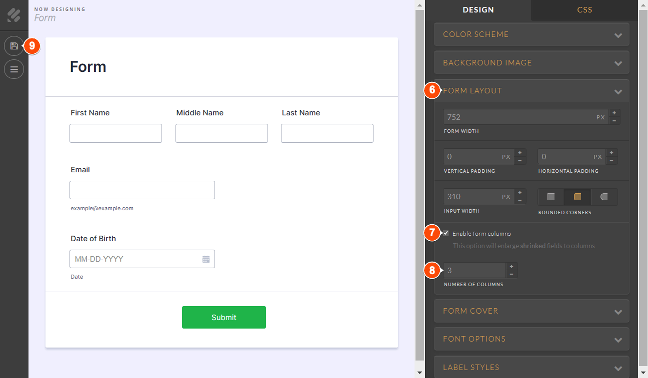 Steps to enable form columns