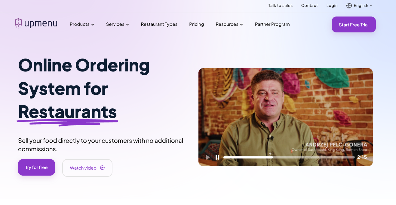 UpMenu Landing Page