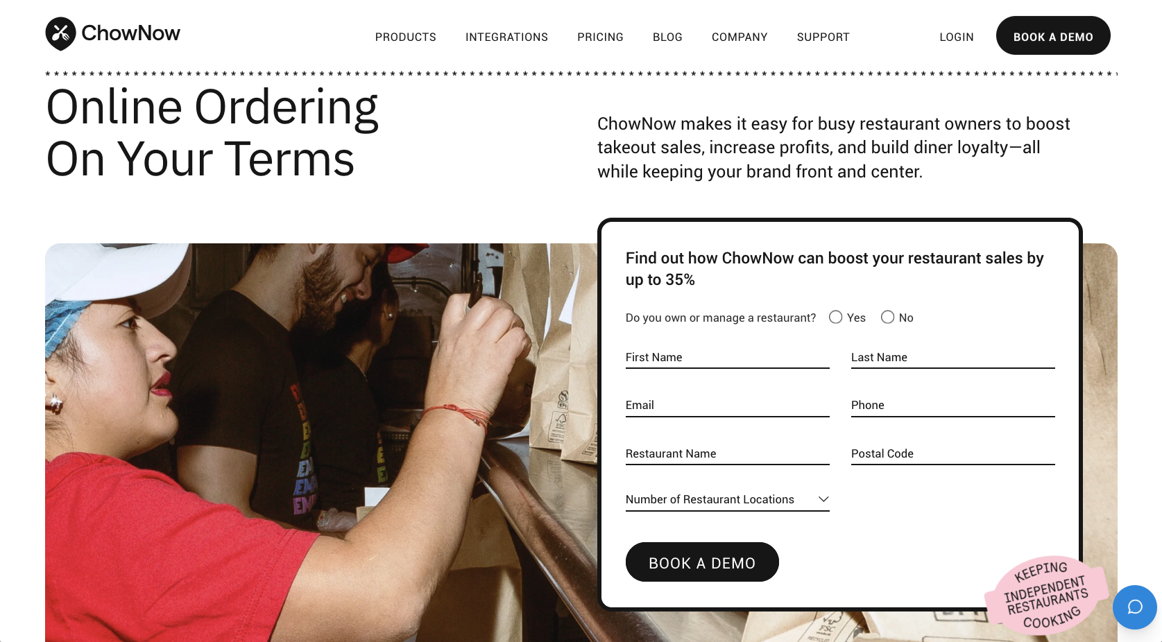ChowNow Landing Page