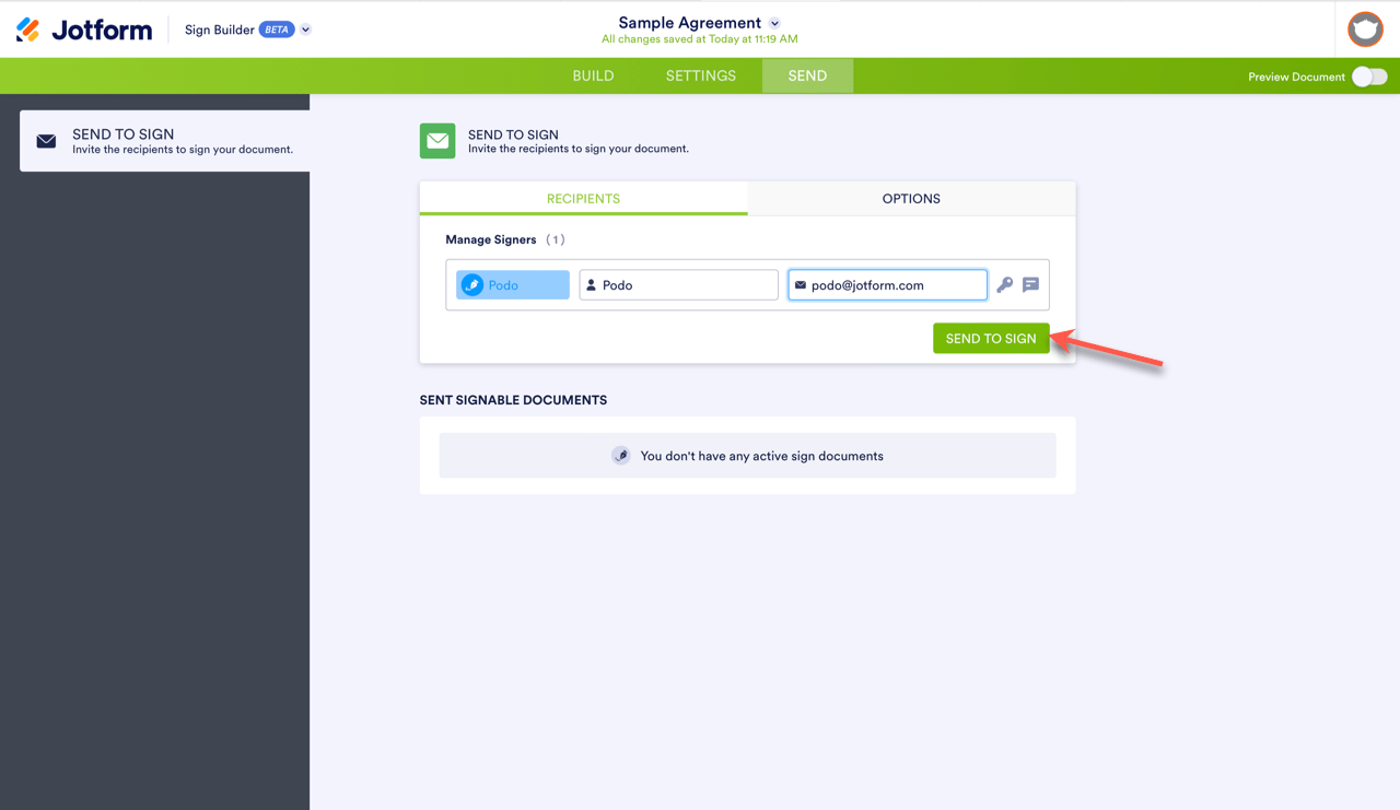 Image of the Recipients tab within the Send tab