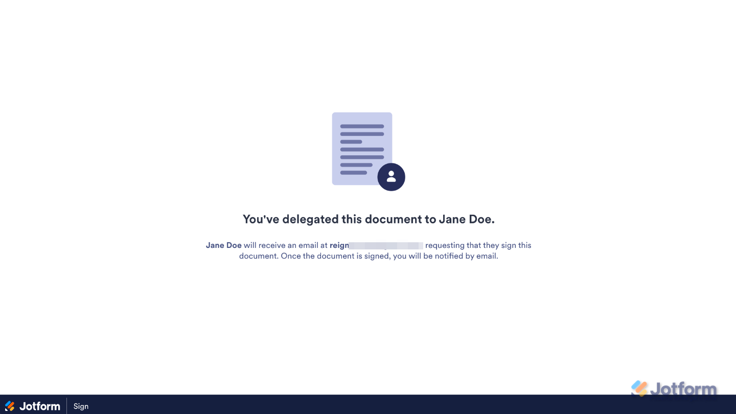 Confirmation window in Jotform Sign indicating that the document has been successfully reassigned