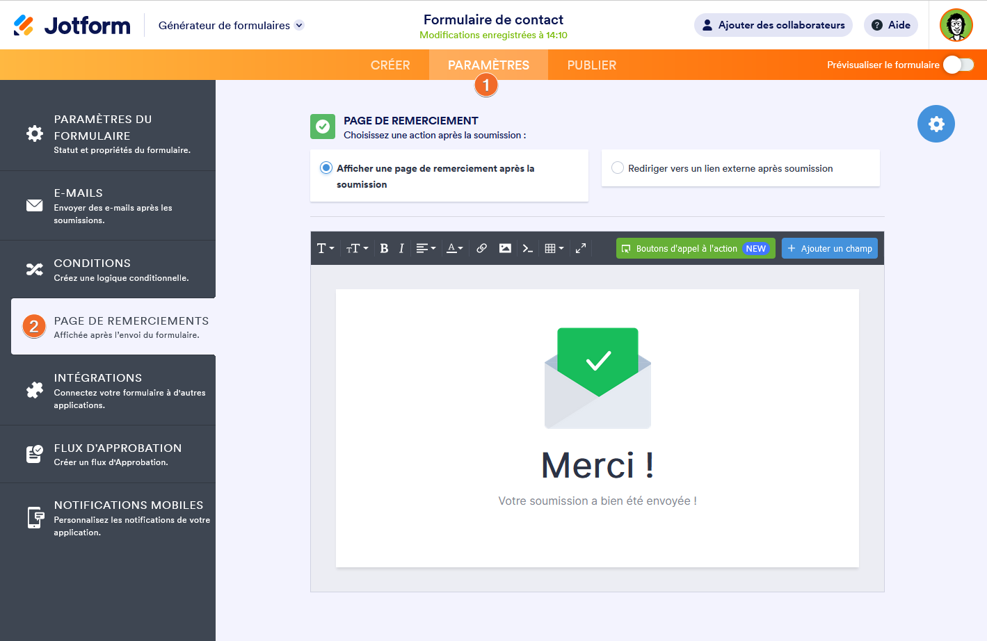 Configuration de la page de remerciement Image-1